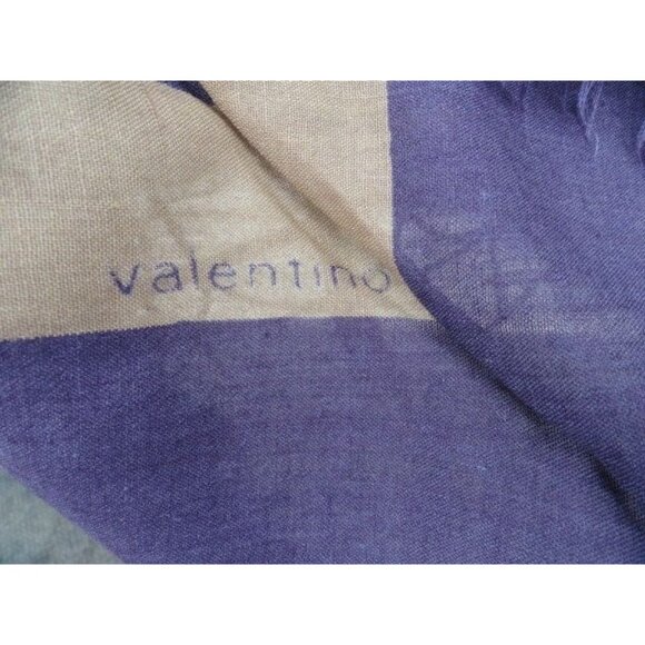 Vintage 1970s VALENTINO COUTURE Scarf Wrap Cashmere Silk Purple Beige Polka Dot - Picture 4 of 10